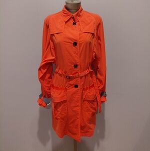 Kolor Japenese Designer Vibrant Orange Light Weight Nylon Coat with Belt